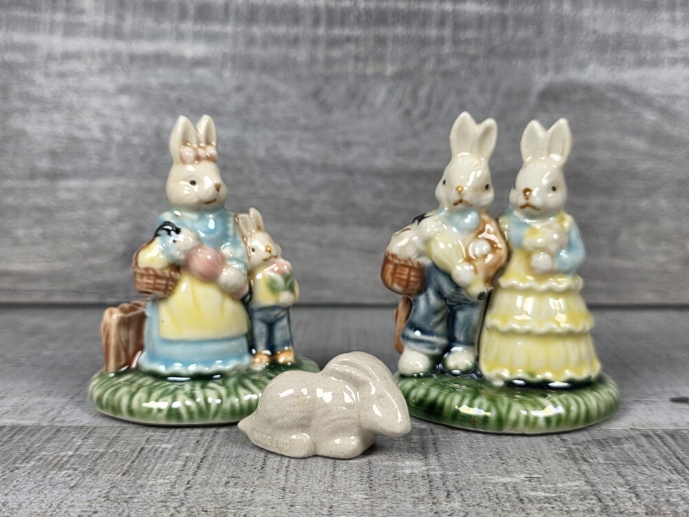Lot of 2 Vtg Kessler Ceramic Bunny Bunnies Family Mom Grandpa Grandma b303